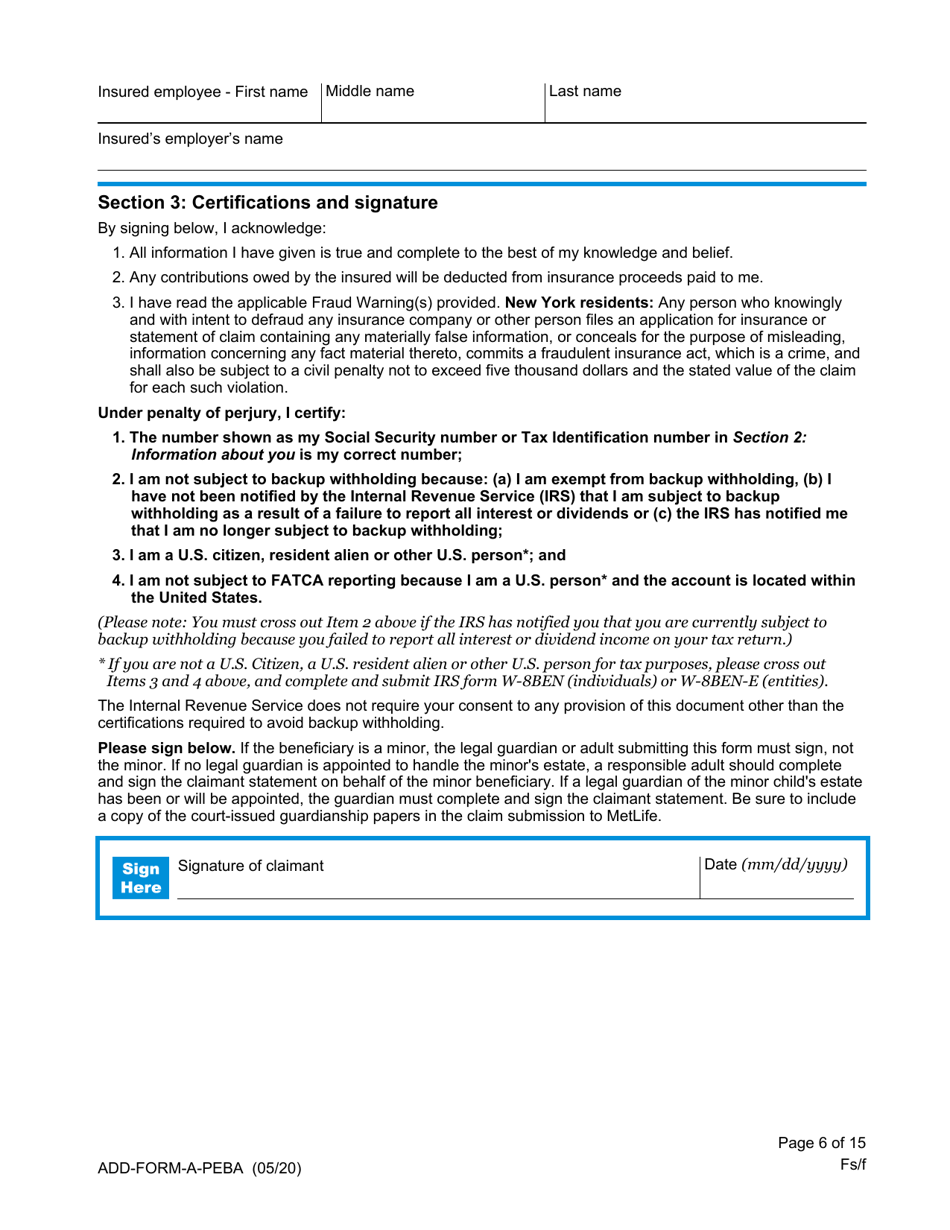 Statement of Claim for Accidental Death and Dismemberment Benefits - South Carolina, Page 6