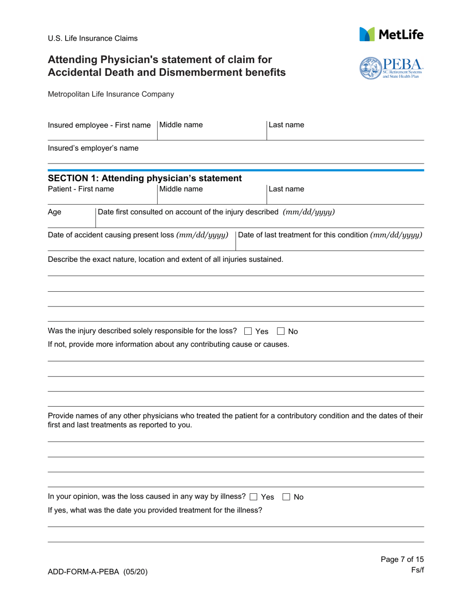 Statement of Claim for Accidental Death and Dismemberment Benefits - South Carolina, Page 7