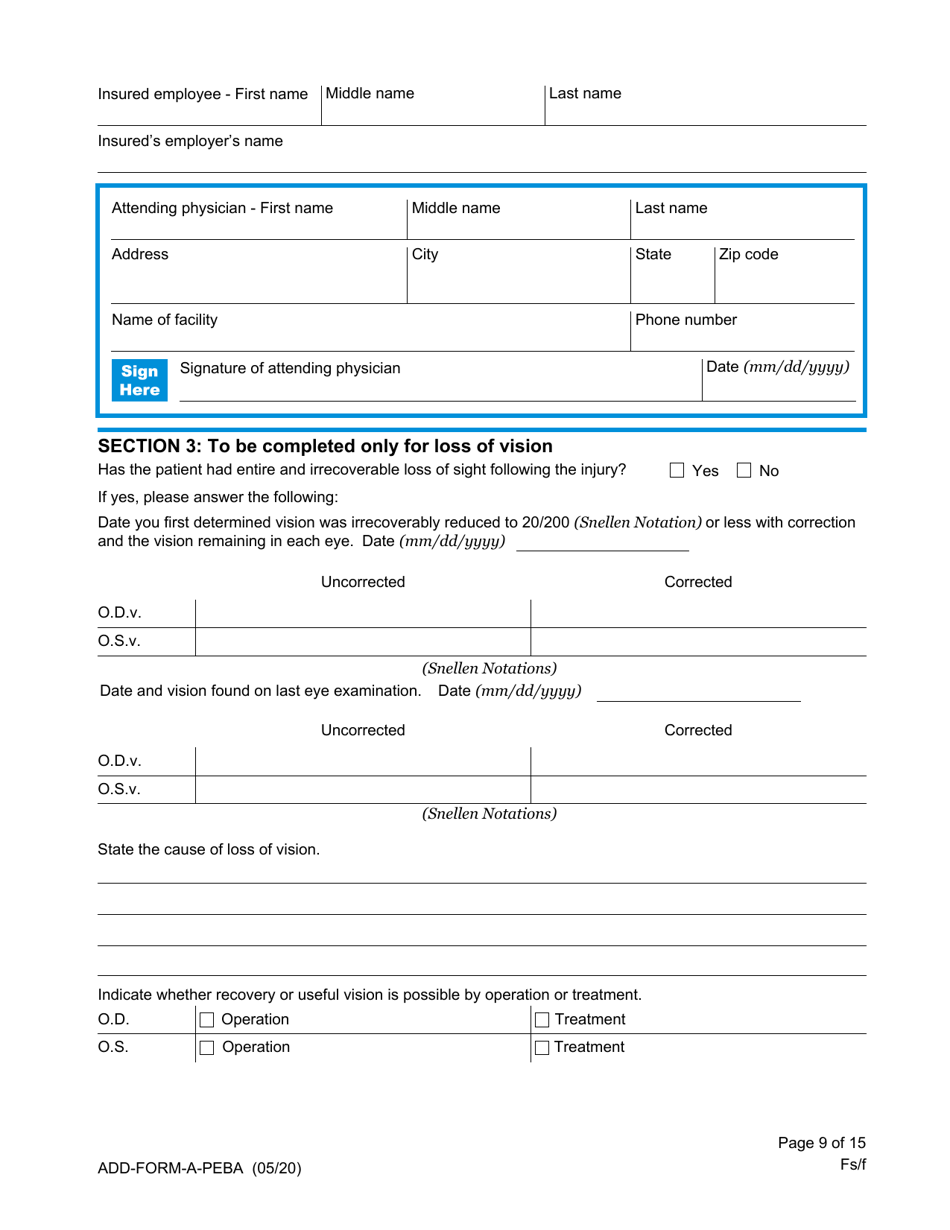 Statement of Claim for Accidental Death and Dismemberment Benefits - South Carolina, Page 9