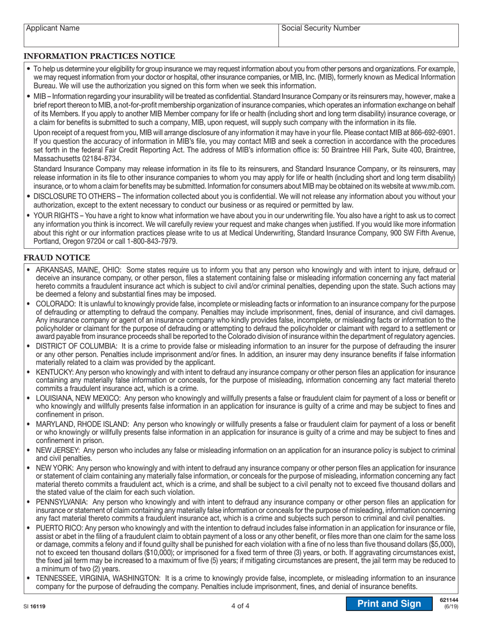 Form SI16119 Medical History Statement for Late Entrants - South Carolina, Page 4