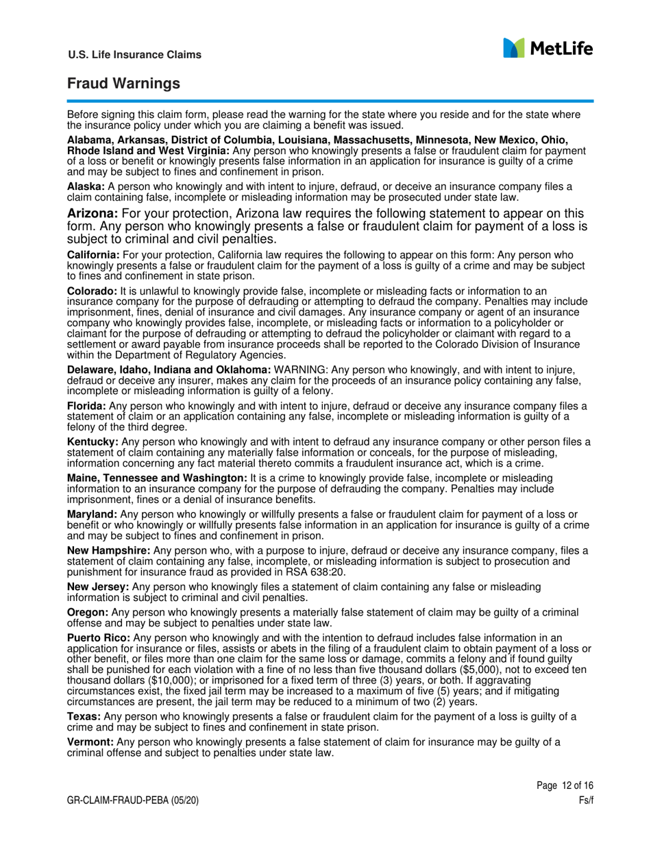 Life Insurance Claim Form - South Carolina, Page 12