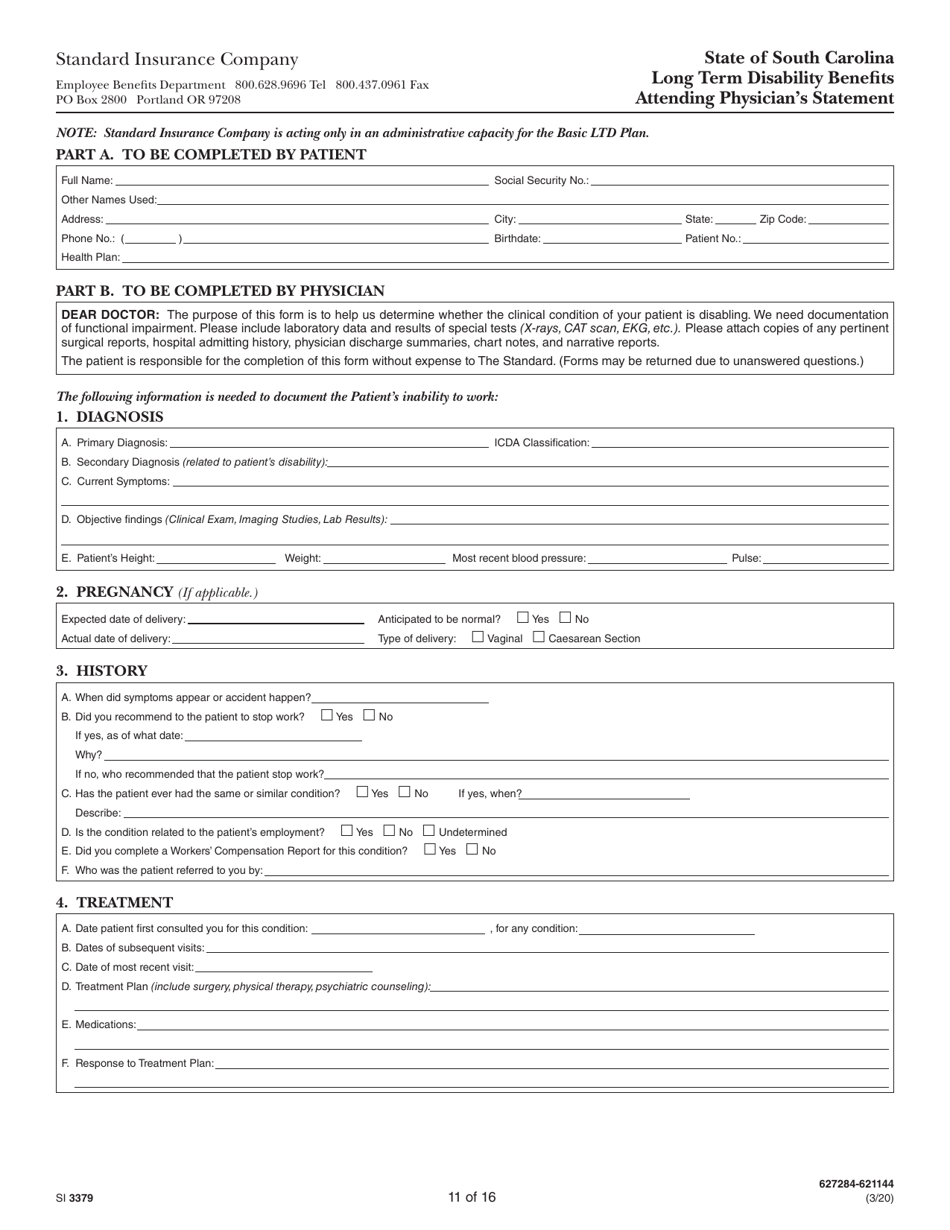 Form SI3379 Long Term Disability Benefits Employees Statement - South Carolina, Page 11