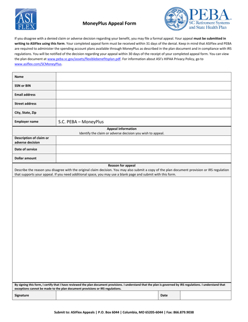 Moneyplus Appeal Form - South Carolina Download Pdf