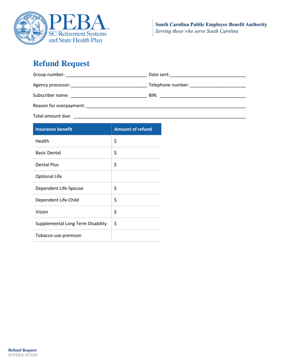 South Carolina Refund Request Download Printable PDF Templateroller