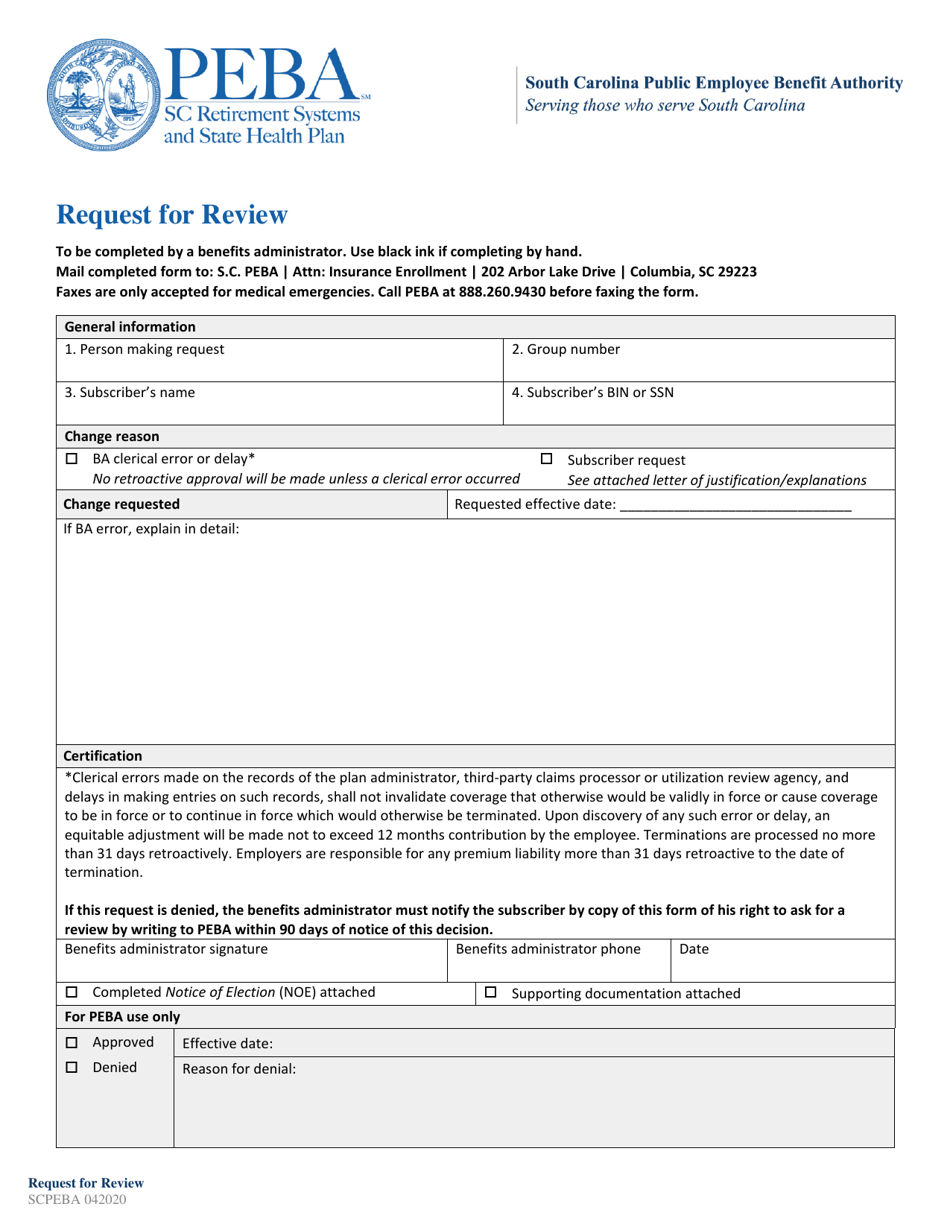 Request for Review - South Carolina, Page 1