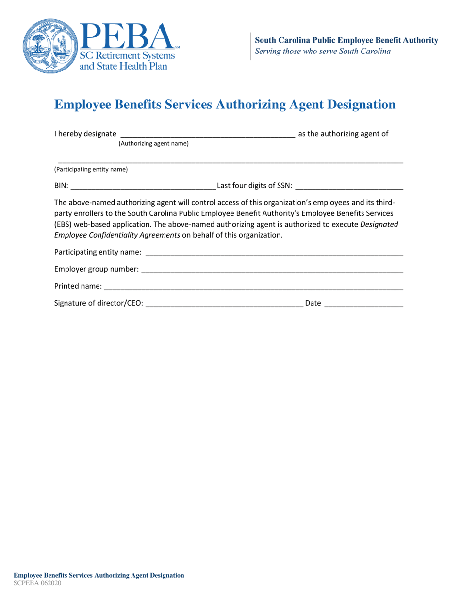Employee Benefits Services Authorizing Agent Designation - South Carolina, Page 1