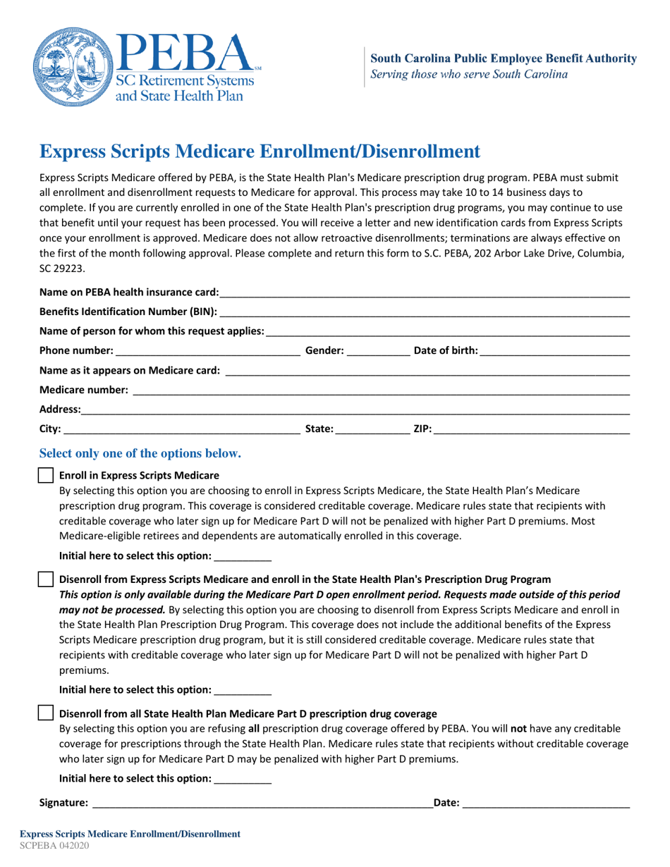 South Carolina Express Scripts Medicare Enrollment/Disenrollment Fill