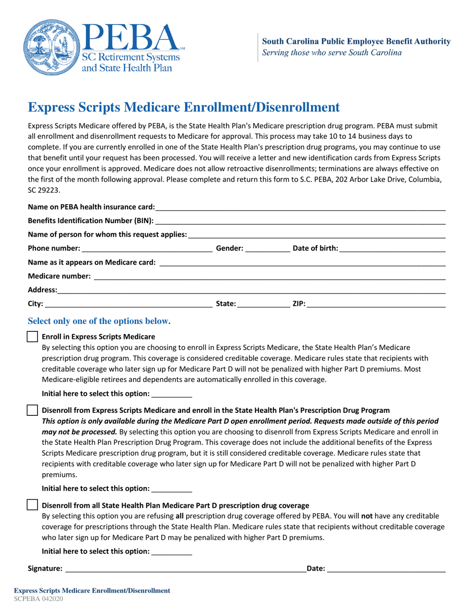 Express Scripts Medicare Enrollment / Disenrollment - South Carolina, Page 1