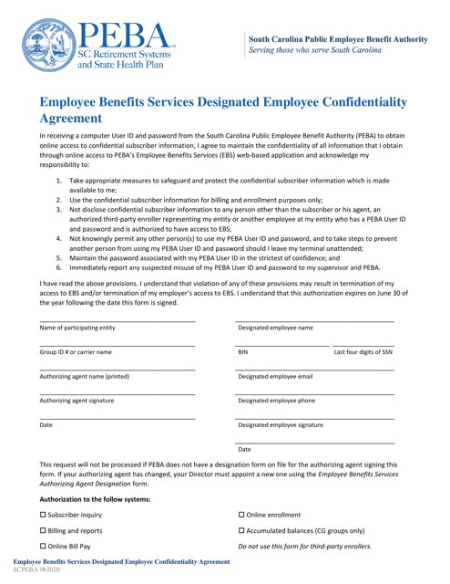 Employee Benefits Services Designated Employee Confidentiality Agreement - South Carolina Download Pdf