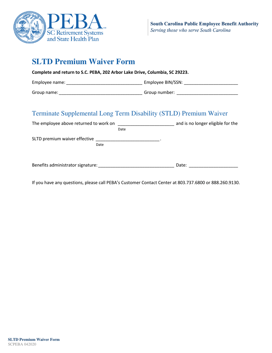Sltd Premium Waiver Form - South Carolina, Page 1