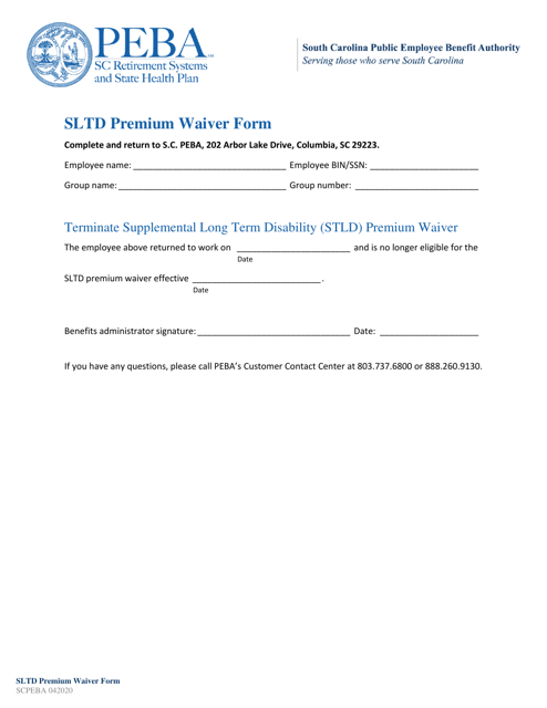 Sltd Premium Waiver Form - South Carolina Download Pdf
