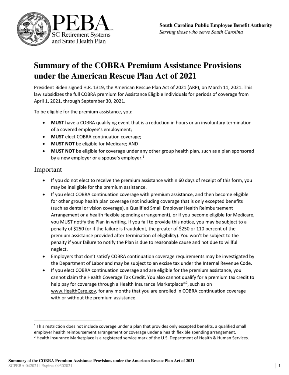 Request for Treatment as an Assistance Eligible Individual - South Carolina, Page 1