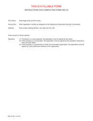 Form OES-33 Refund Application - Oklahoma