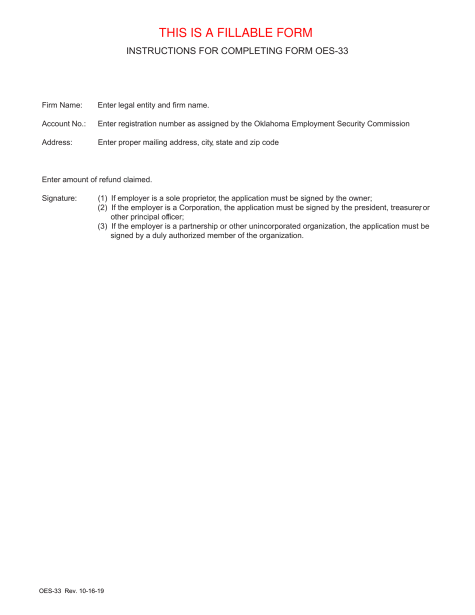 Form OES-33 Refund Application - Oklahoma, Page 1