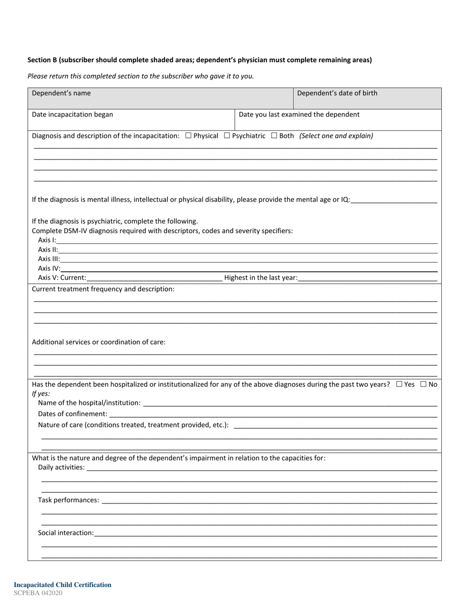 Incapacitated Child Certification - South Carolina, Page 3