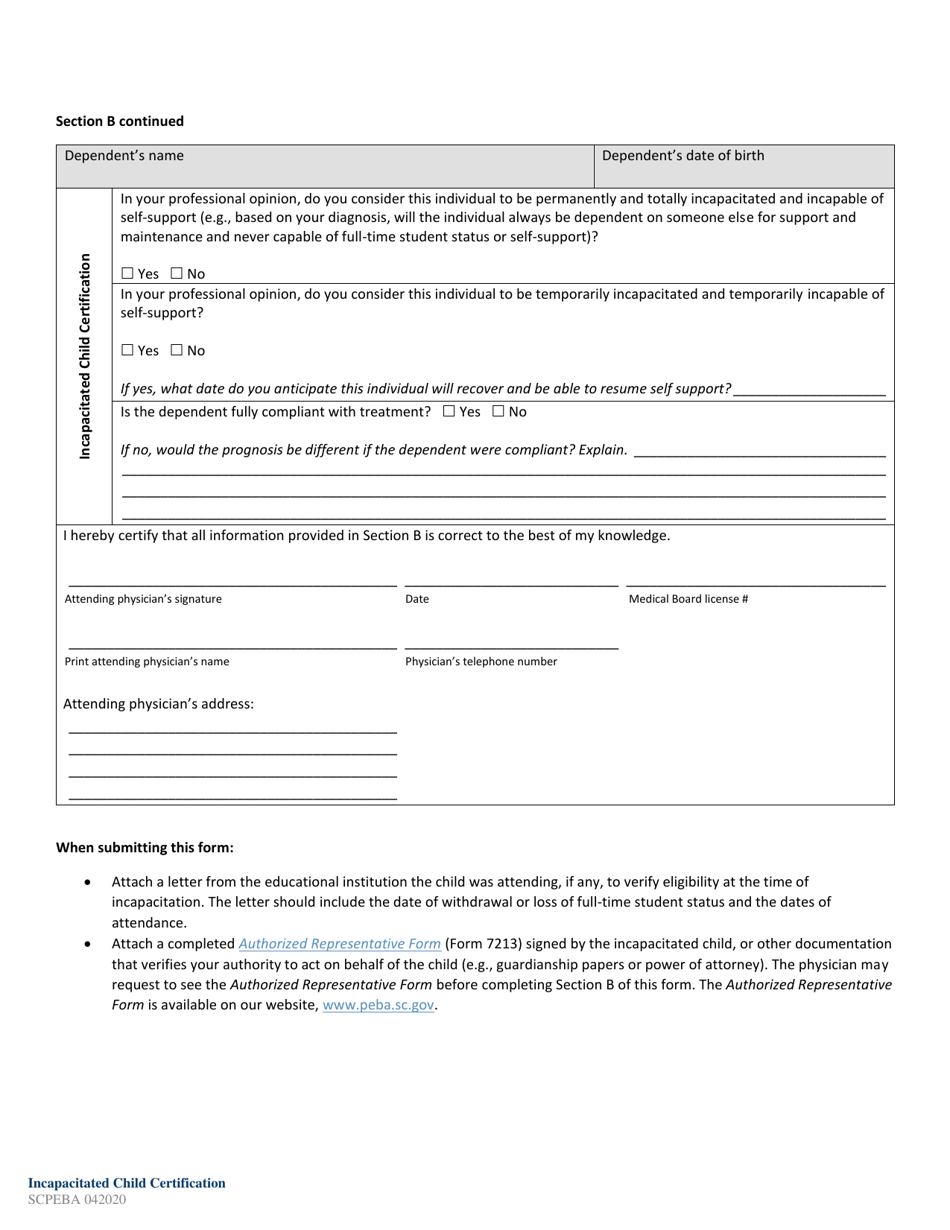 Incapacitated Child Certification - South Carolina, Page 4