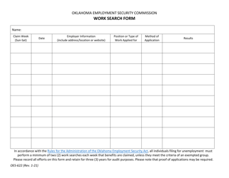 Form OES-622 Work Search Form - Oklahoma