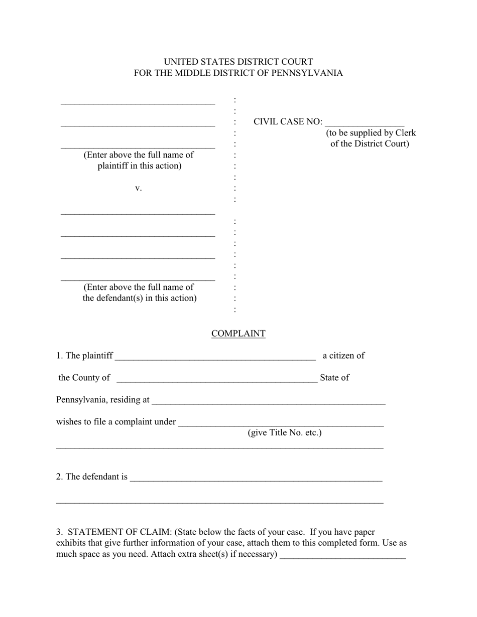 Pennsylvania Complaint Fill Out, Sign Online and Download PDF