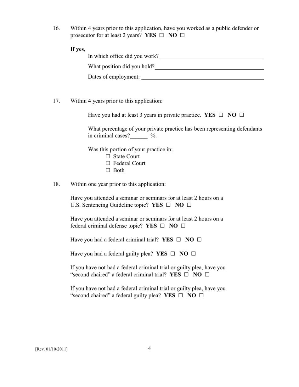 Membership Application for the Criminal Justice Act and Death Penalty Panels for the United States District Court for the Middle District of Pennsylvania - Pennsylvania, Page 4