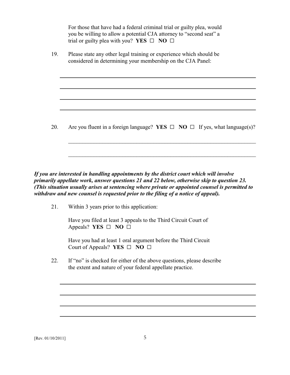 Membership Application for the Criminal Justice Act and Death Penalty Panels for the United States District Court for the Middle District of Pennsylvania - Pennsylvania, Page 5