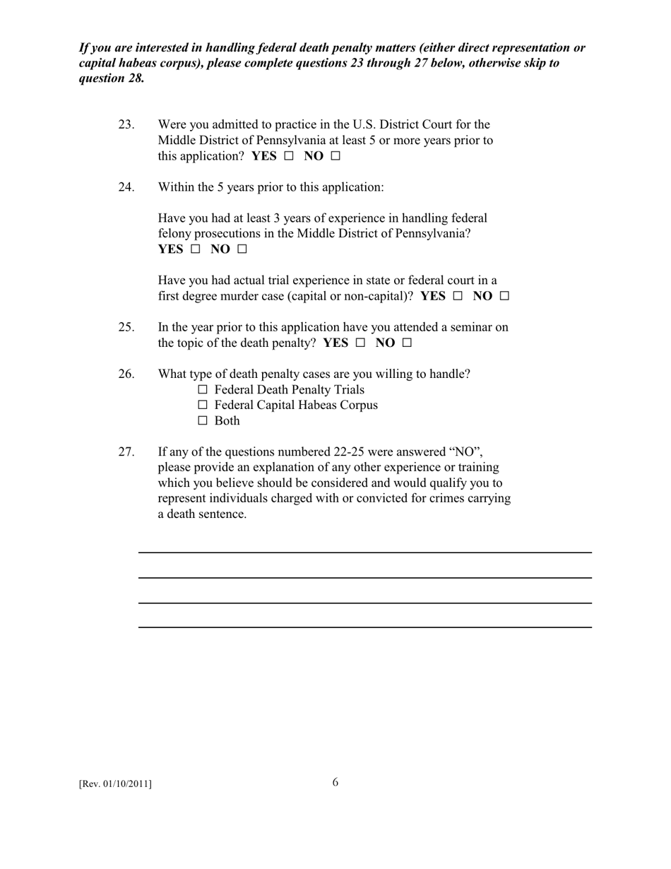 Membership Application for the Criminal Justice Act and Death Penalty Panels for the United States District Court for the Middle District of Pennsylvania - Pennsylvania, Page 6