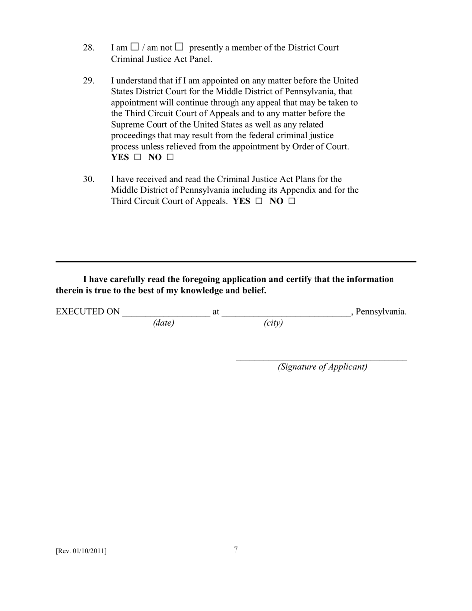 Membership Application for the Criminal Justice Act and Death Penalty Panels for the United States District Court for the Middle District of Pennsylvania - Pennsylvania, Page 7