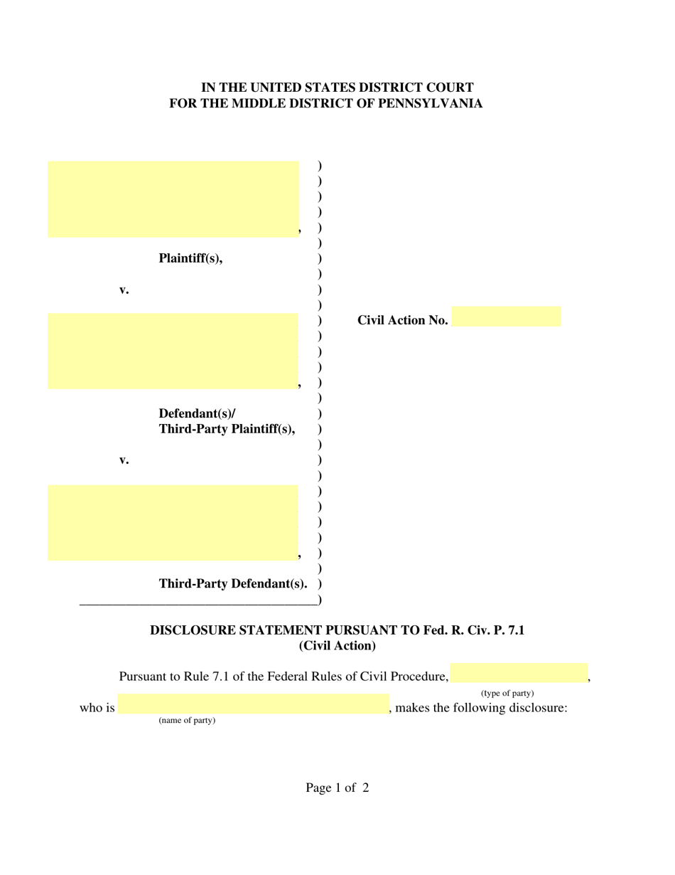 Pennsylvania Disclosure Statement Pursuant to Fed. R. Civ. P. 7.1