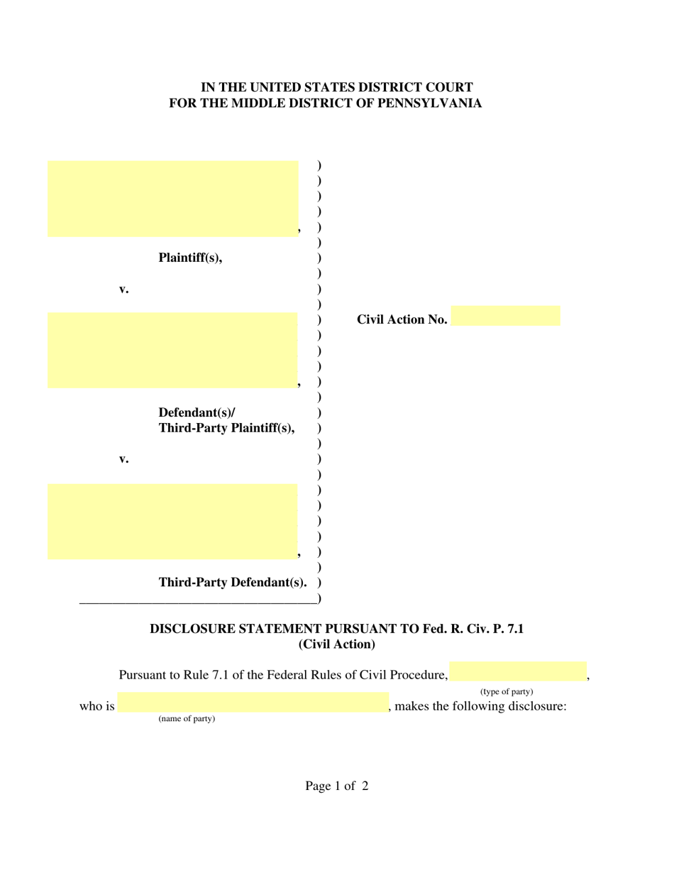 Disclosure Statement Pursuant to Fed. R. Civ. P. 7.1 (Civil Action) - Pennsylvania, Page 1
