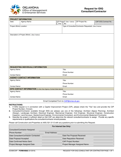 Form M302 Request for Idiq Consultant/Contractor - Oklahoma