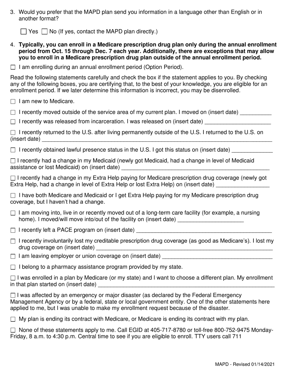 Oklahoma Application for Medicare Advantage Prescription Drug (Mapd