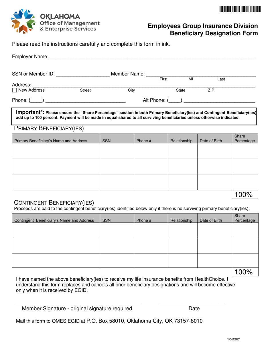 Beneficiary Designation Form - Oklahoma, Page 2