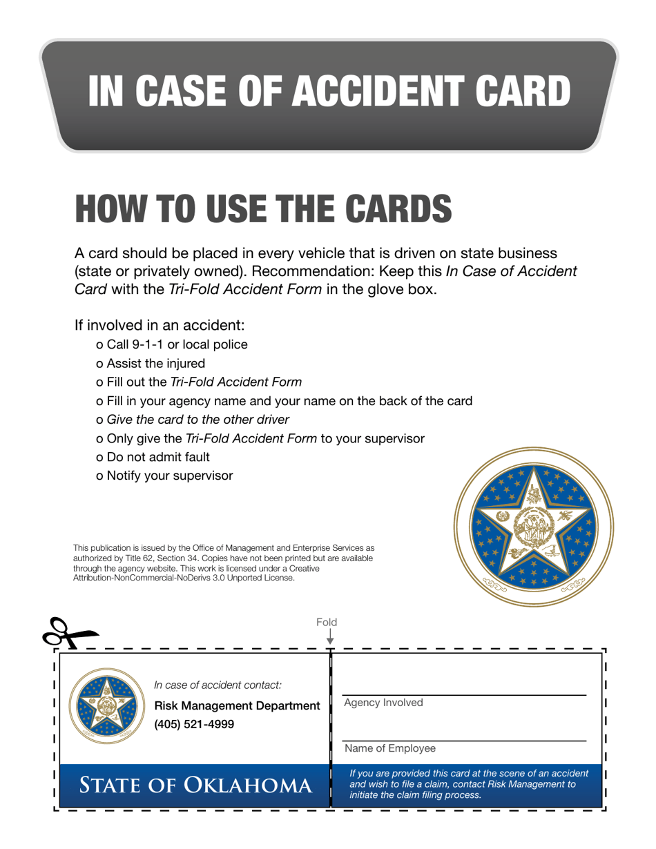 In Case of Accident Card - Oklahoma, Page 1