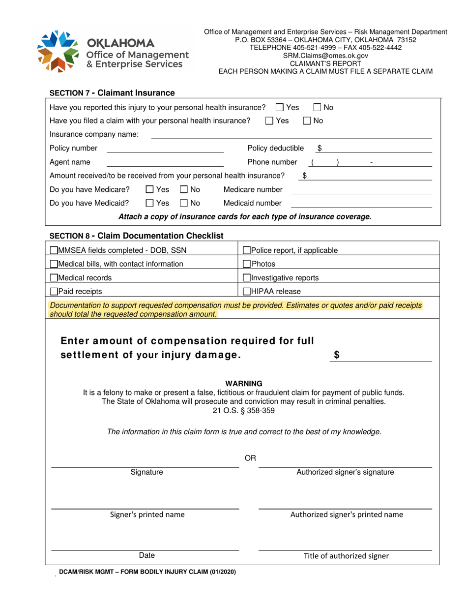 Bodily Injury Claim - Oklahoma, Page 3