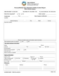 Document preview: Form 001BE Personal/Bodily Injury Standard Liability Incident Report (Non-vehicle Injury) - Oklahoma