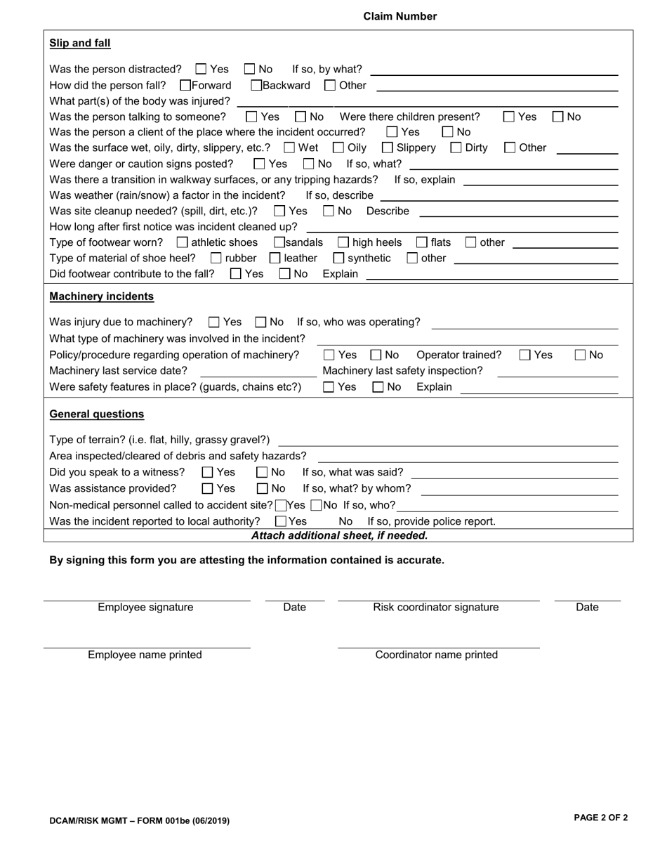 Form 001BE Personal / Bodily Injury Standard Liability Incident Report (Non-vehicle Injury) - Oklahoma, Page 2
