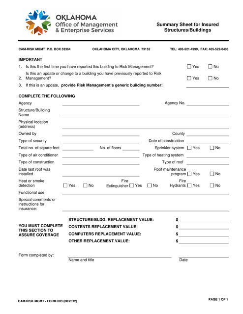 Form 003  Printable Pdf