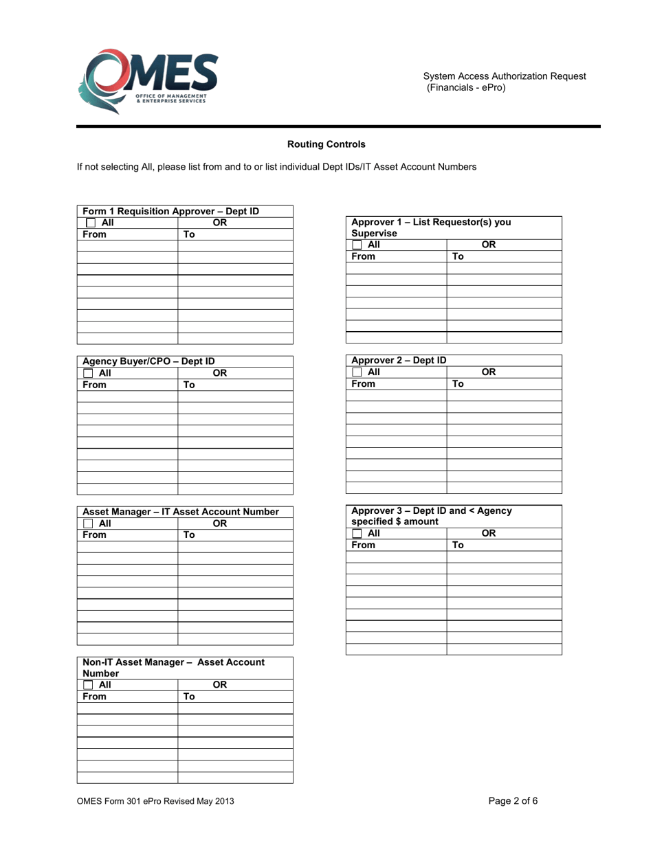 OMES Form 301 EPRO System Access Authorization Request (Financials - Epro) - Oklahoma, Page 2