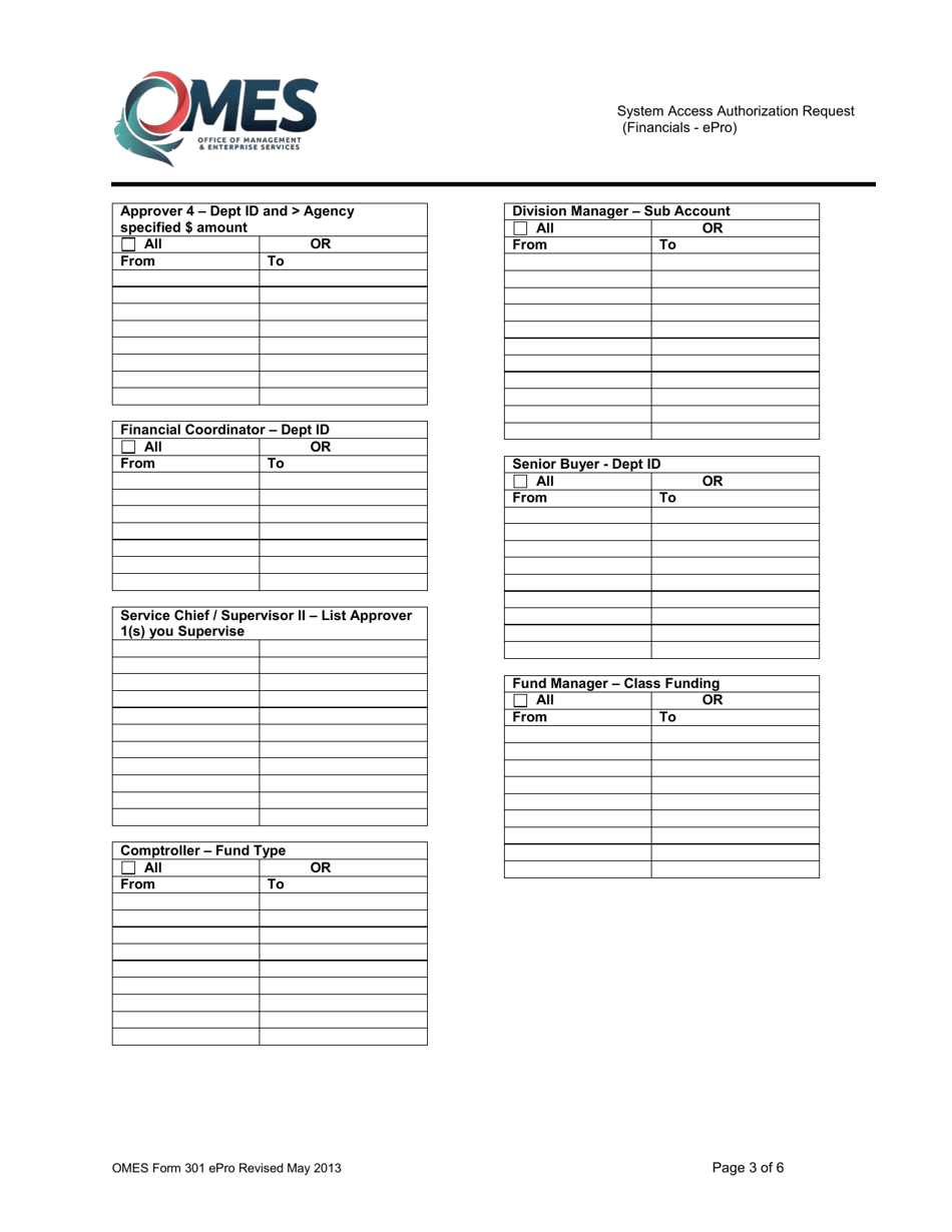 OMES Form 301 EPRO System Access Authorization Request (Financials - Epro) - Oklahoma, Page 3