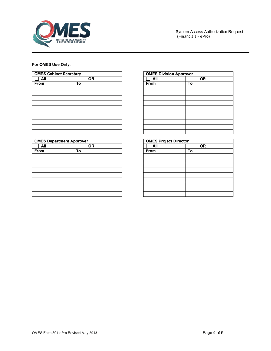 OMES Form 301 EPRO System Access Authorization Request (Financials - Epro) - Oklahoma, Page 4