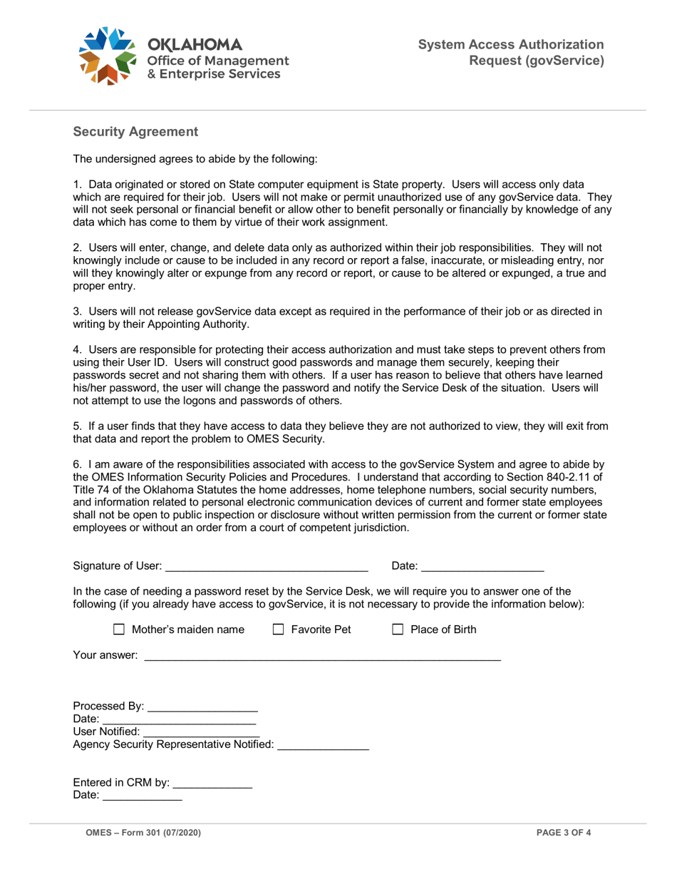 OMES Form 301 Fill Out, Sign Online and Download Fillable PDF