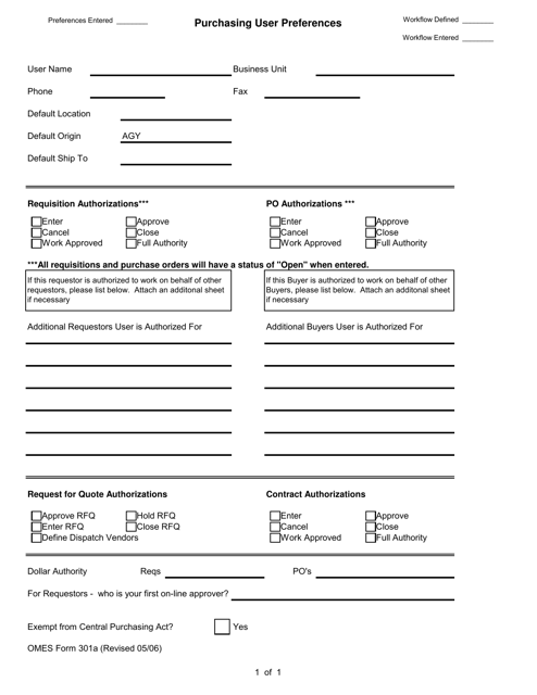 OMES Form 301A  Printable Pdf