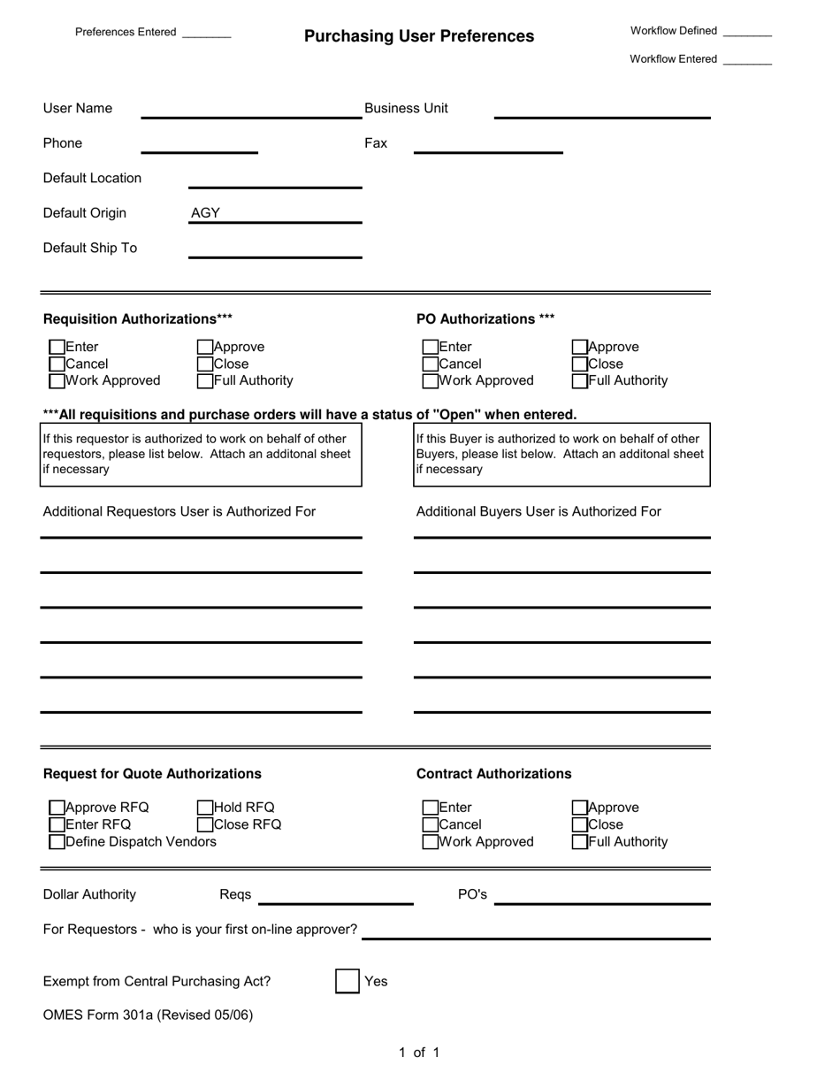 OMES Form 301A - Fill Out, Sign Online and Download Fillable PDF ...