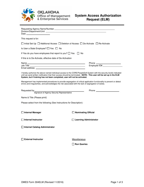 OMES Form 304ELM  Printable Pdf