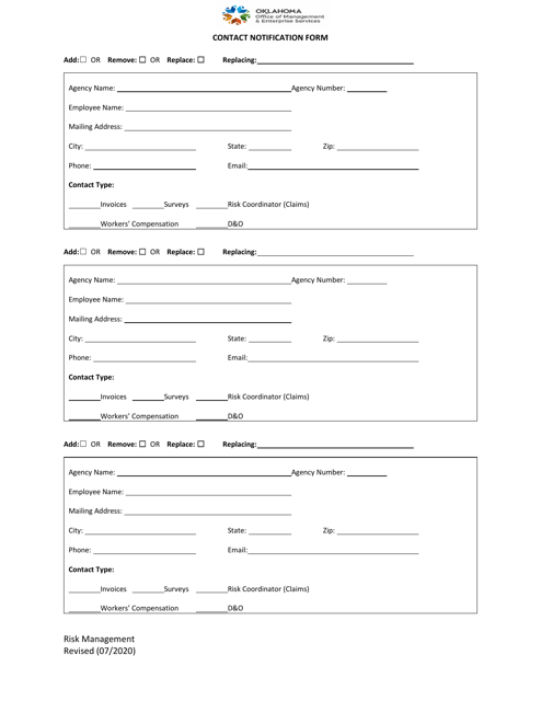 Contact Notification Form - Oklahoma