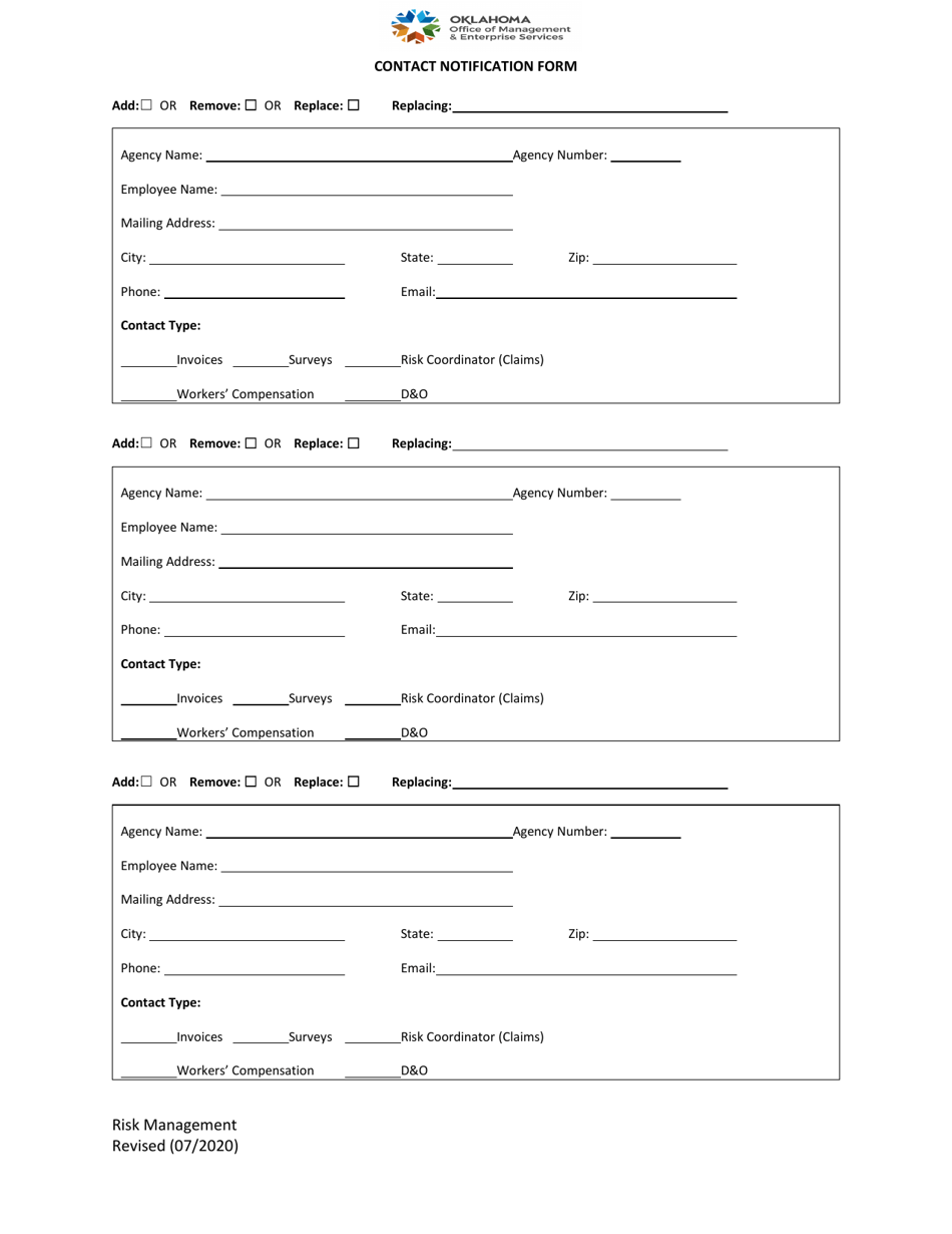 Contact Notification Form - Oklahoma, Page 1