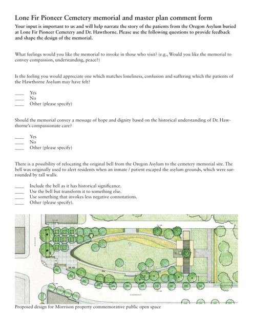 Lone Fir Pioneer Cemetery Memorial and Master Plan Comment Form - Oregon Download Pdf