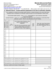 Waiver Application Form - Original Certification of Onsite - Utah, Page 2