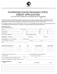 Conditionally Exempt Generators (Ceg) Credit Application - Oregon, Page 2