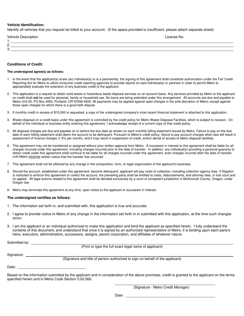 Conditionally Exempt Generators (Ceg) Credit Application - Oregon, Page 3
