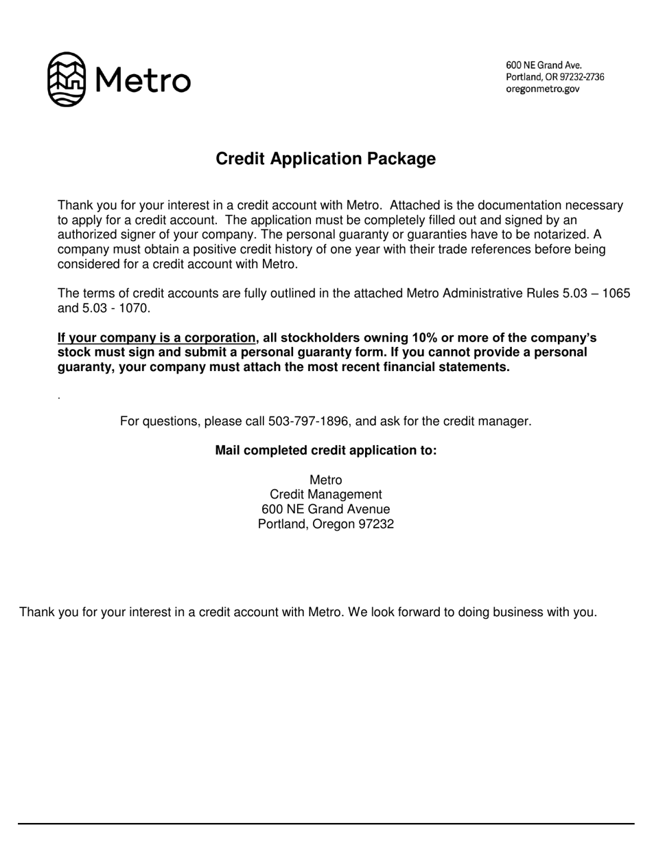 Credit Application - Oregon, Page 1